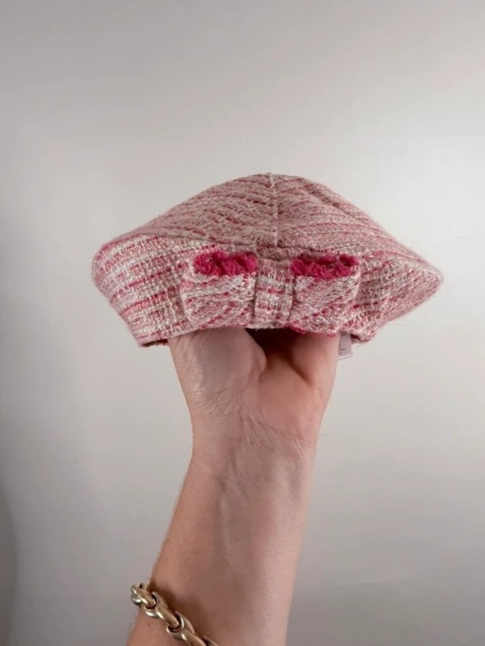 Janie and Jack Coquette Parisian Pink Boucle Tweed Bow Beret Hat 12/24 Months